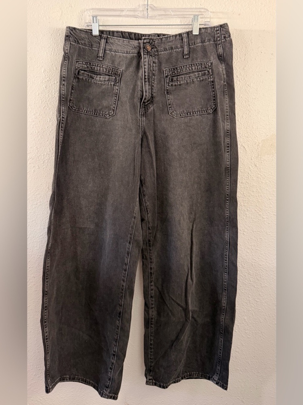 Washed Black Baggy Wide Leg Jeans